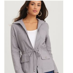 Saint Tropez West | 100% Linen Gray Hooded Jacket Women’s Size‎ Medium